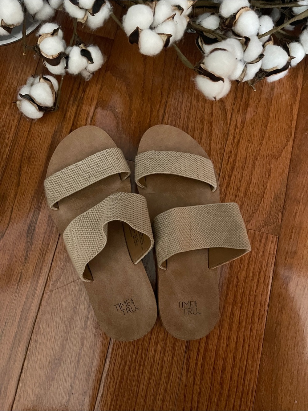 Time and Tru Tan Double Strap Women's Sandals Size 5/6